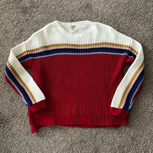True Craft Rainbow Striped Knit Sweater Size Medium - Picture 2 of 11